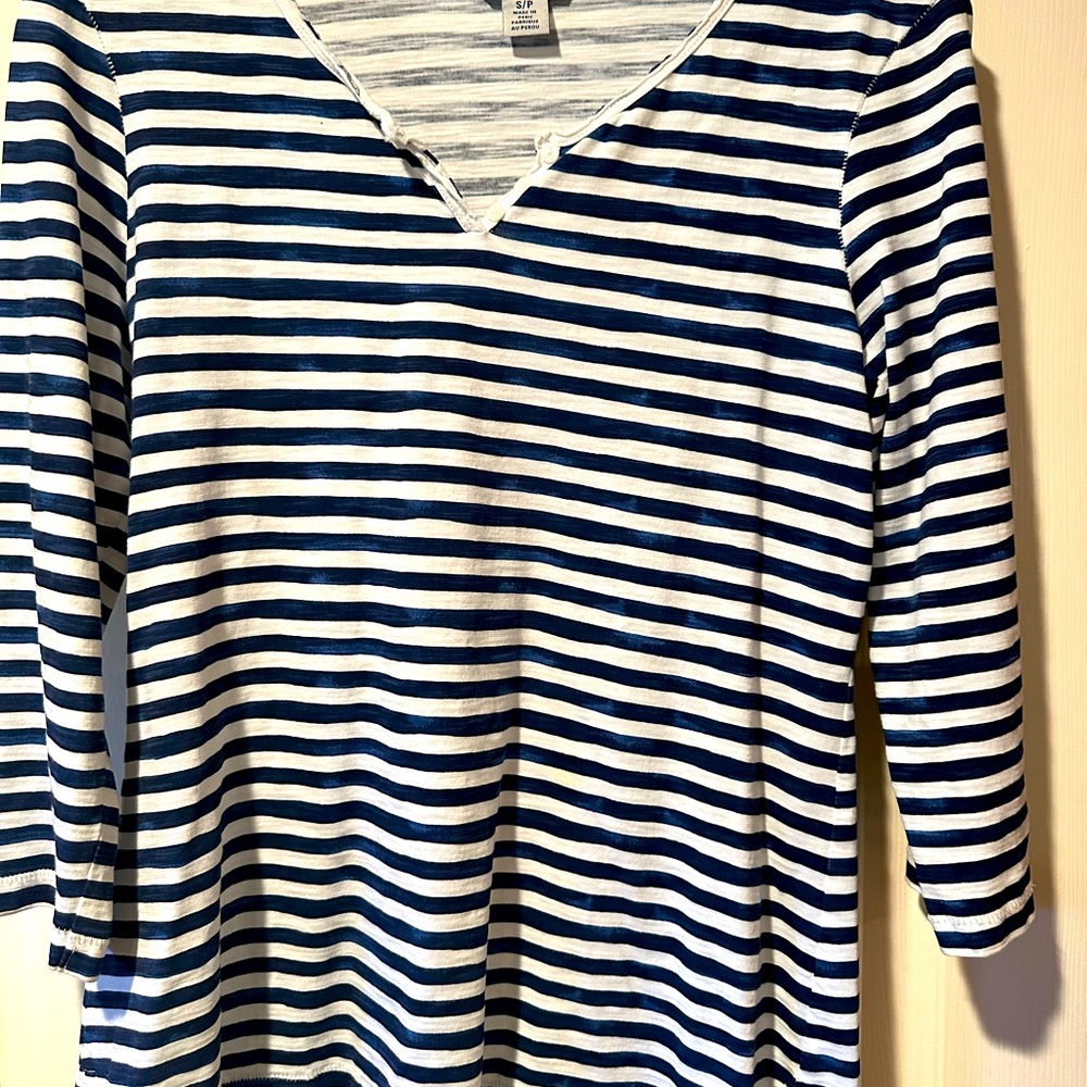 Woman’s small, navy striped  Tommy Bahama 3/4 length sleeve blouse